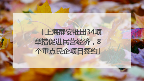 上海静安推出34项举措促进民营经济，8个重点民企项目签约